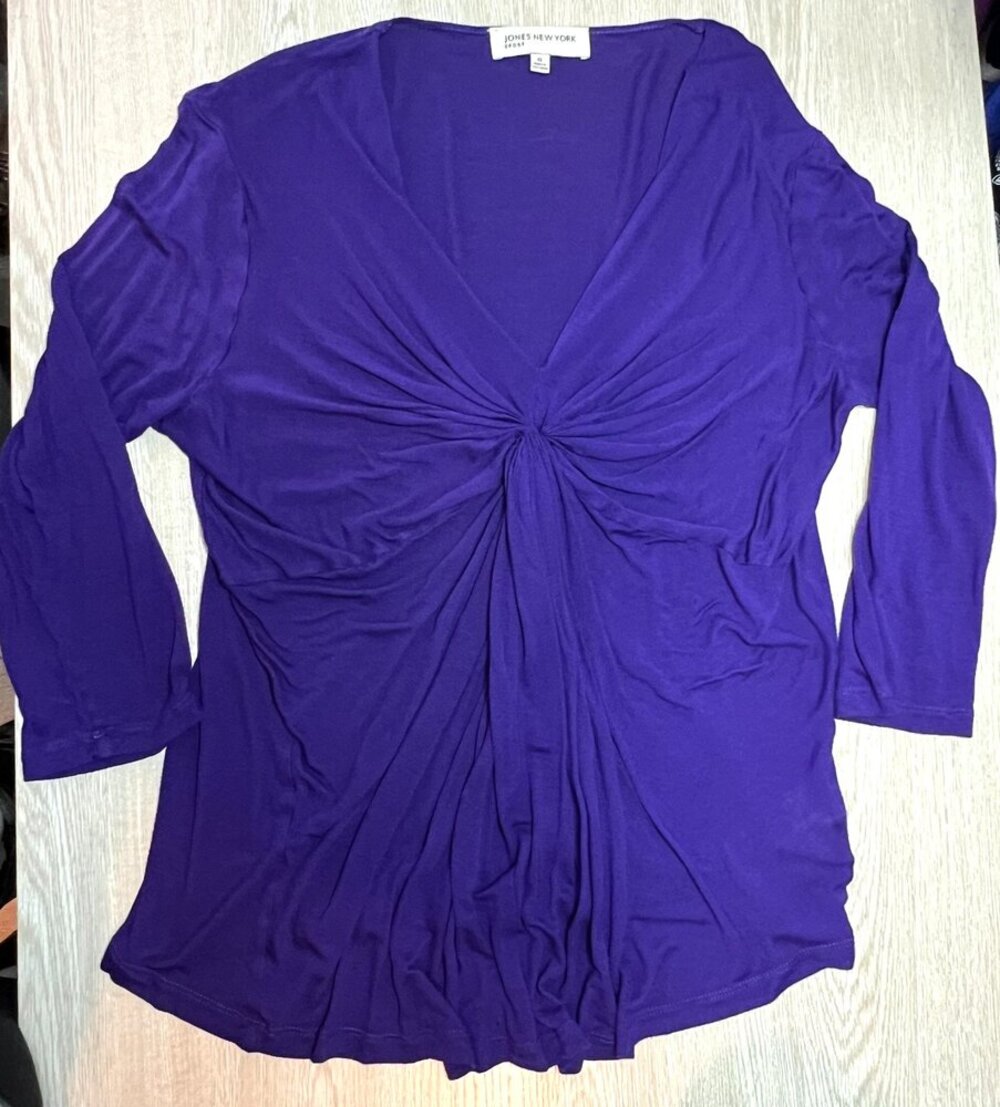 Jones NY Sport - Blouse Women's XL Jersey V-Neck Cascade Front 3/4 Sleeve - Picture 11 of 16